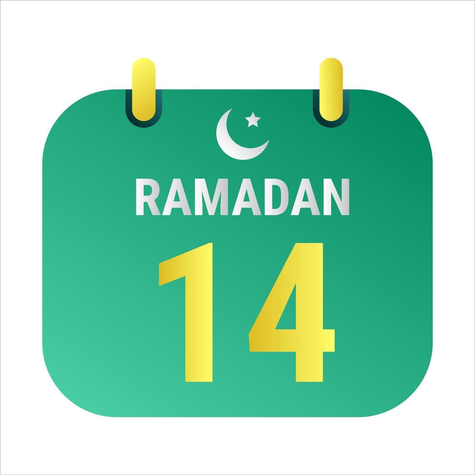 14e Ramadan célébrer avec blanc et d'or croissant lunes. et Anglais Ramadan texte. vecteur