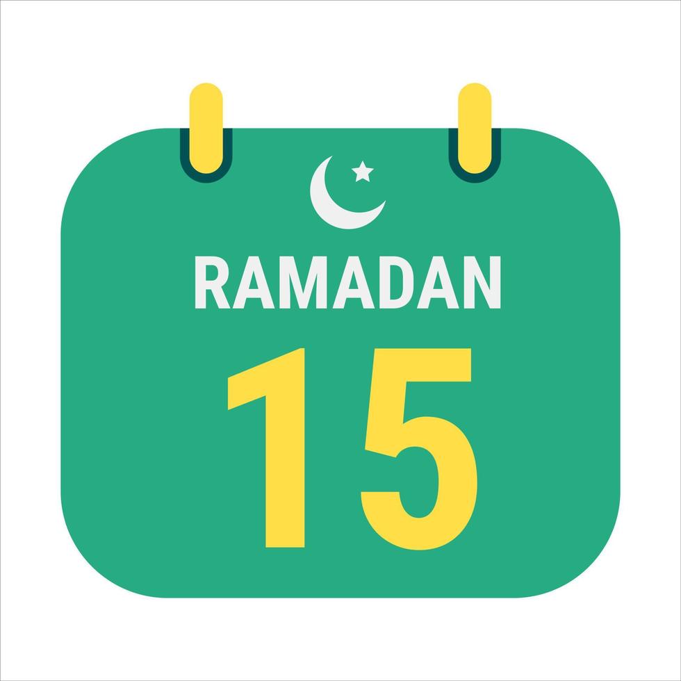 15e Ramadan célébrer avec blanc et d'or croissant lunes. et Anglais Ramadan texte. vecteur