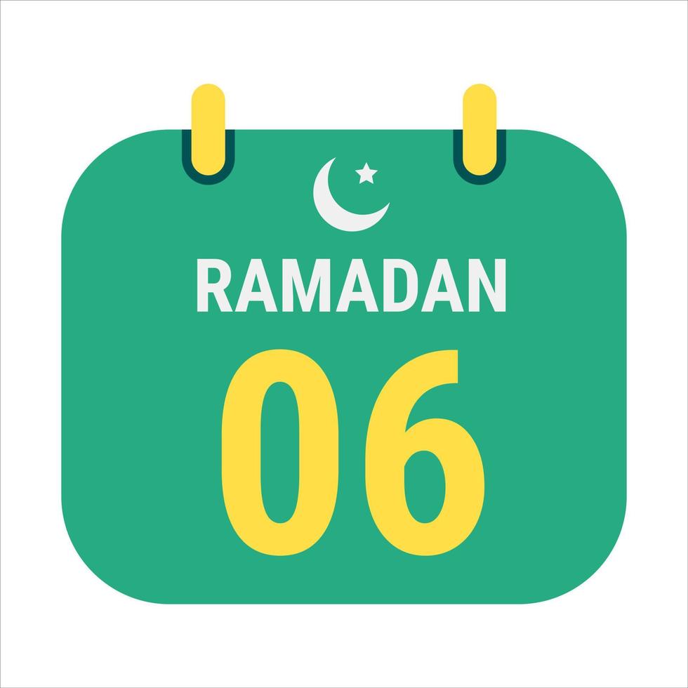 6e Ramadan célébrer avec blanc et d'or croissant lunes. et Anglais Ramadan texte. vecteur