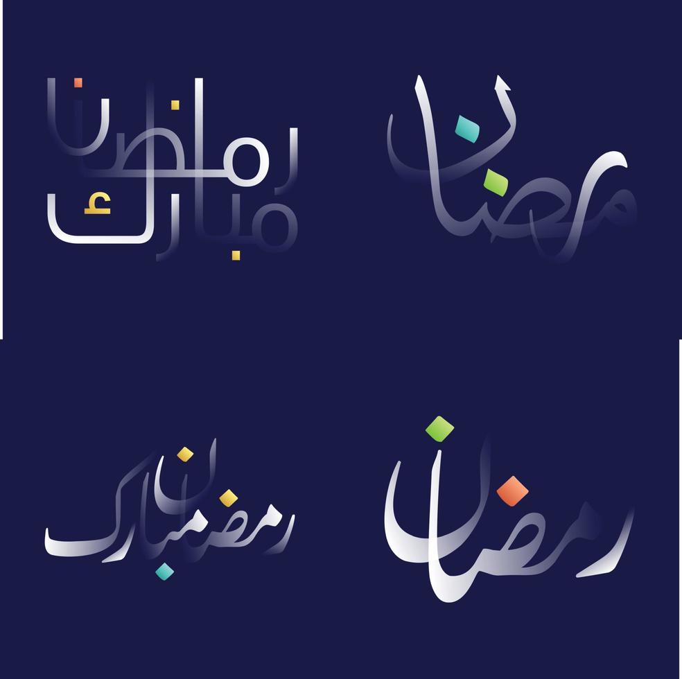 Créatif blanc brillant Ramadan kareem calligraphie pack avec plusieurs couleurs et complexe dessins vecteur