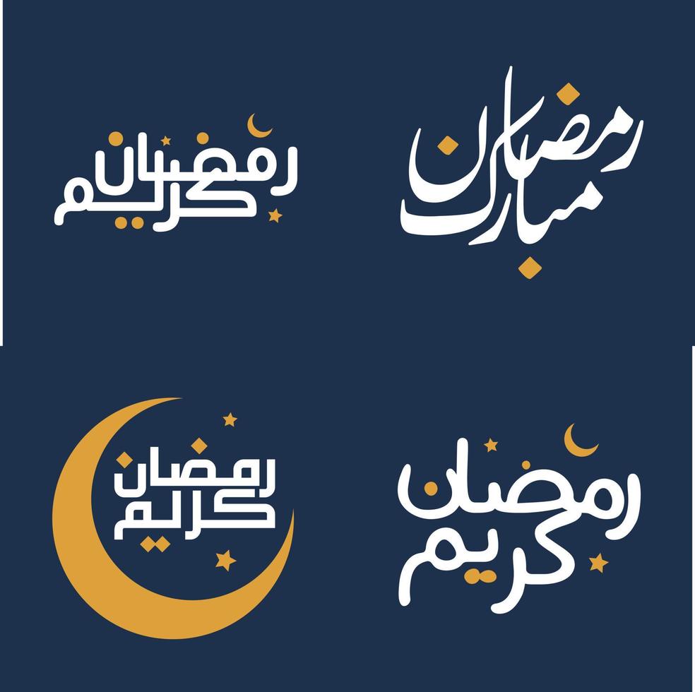 élégant blanc calligraphie avec Orange conception éléments pour Ramadan kareem salutations. vecteur