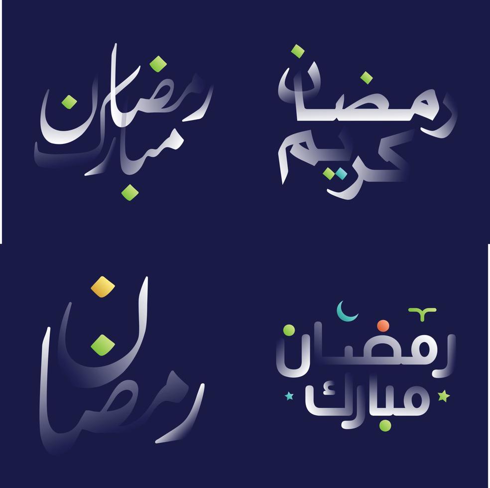 célébrer Ramadan avec cette blanc brillant calligraphie pack avec coloré islamique conception éléments vecteur
