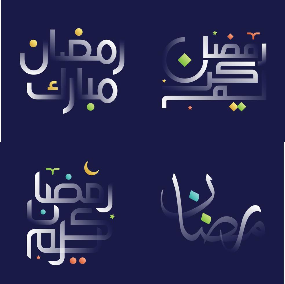 élégant blanc brillant Ramadan kareem calligraphie pack avec coloré éléments vecteur