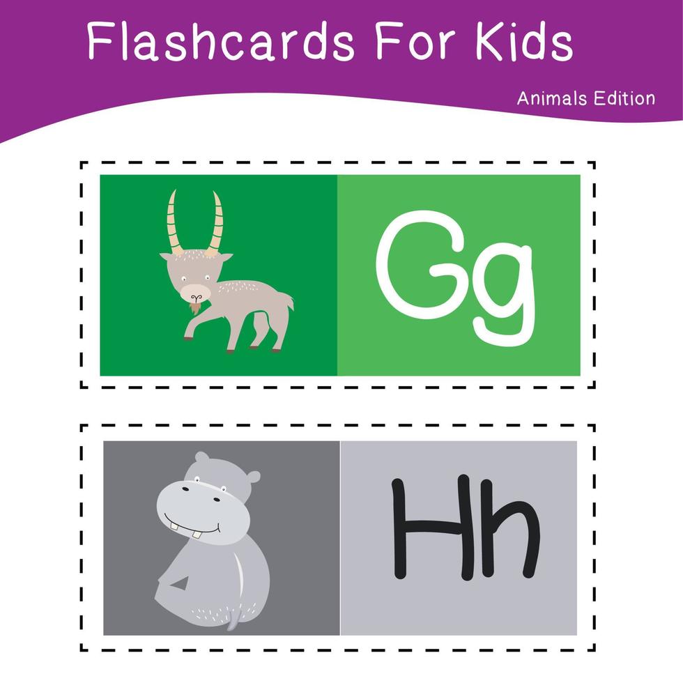 animal alphabet flashcard. éducatif imprimable flashcard. vecteur illustrations.