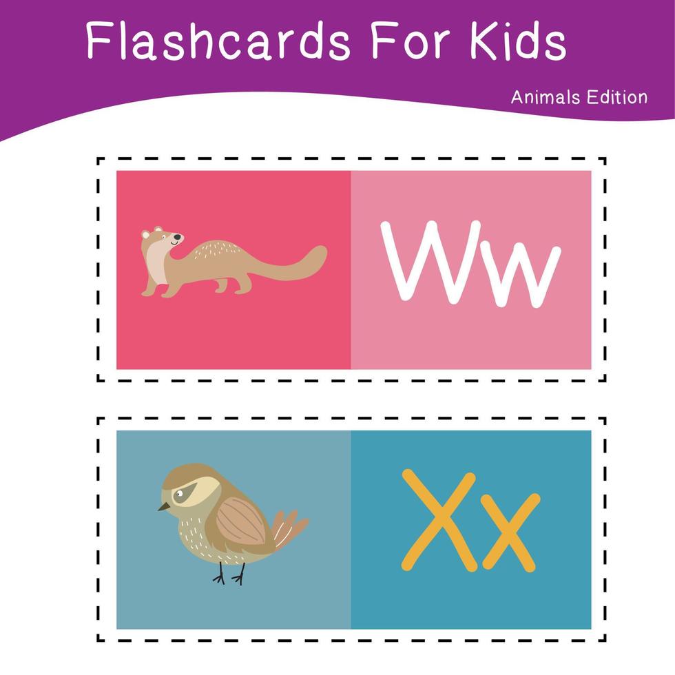 animal alphabet flashcard. éducatif imprimable flashcard. vecteur illustrations.