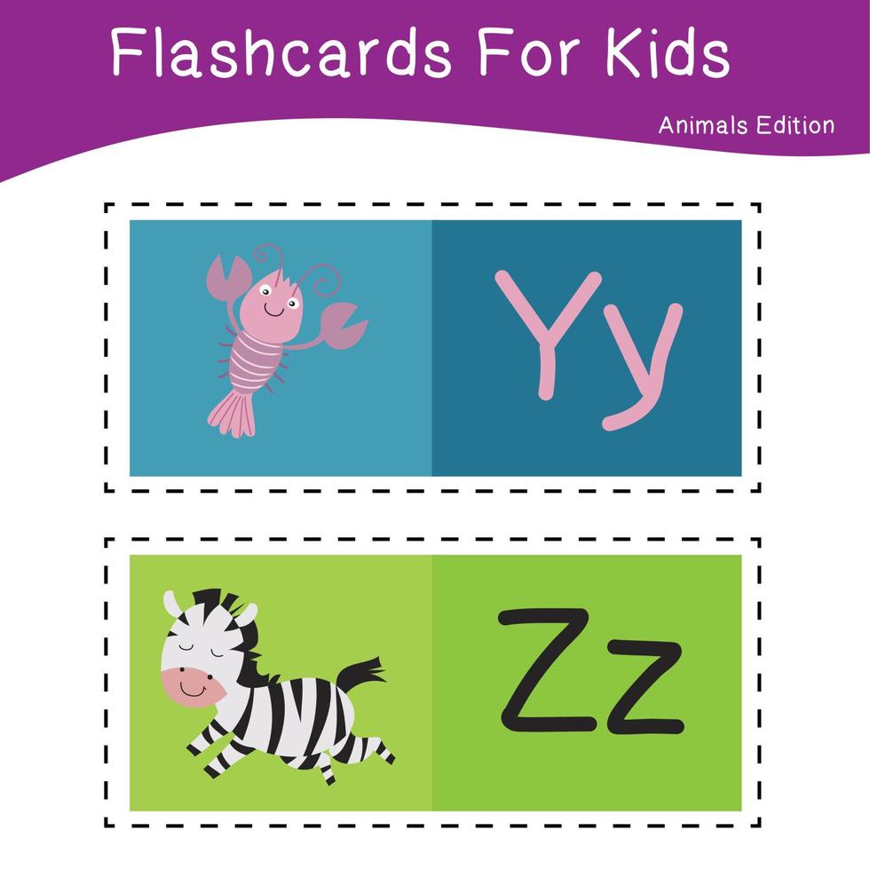 animal alphabet flashcard. éducatif imprimable flashcard. vecteur illustrations.