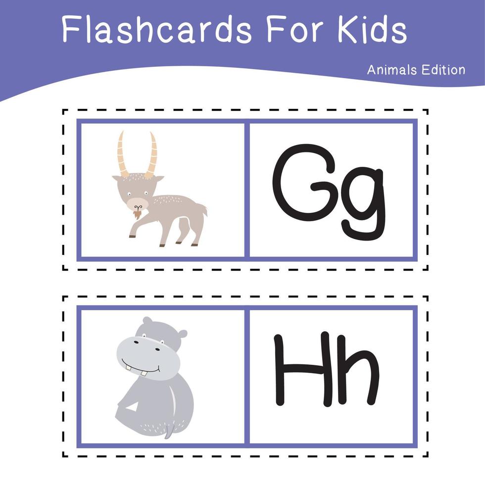 animal alphabet flashcard. éducatif imprimable flashcard. vecteur illustrations.