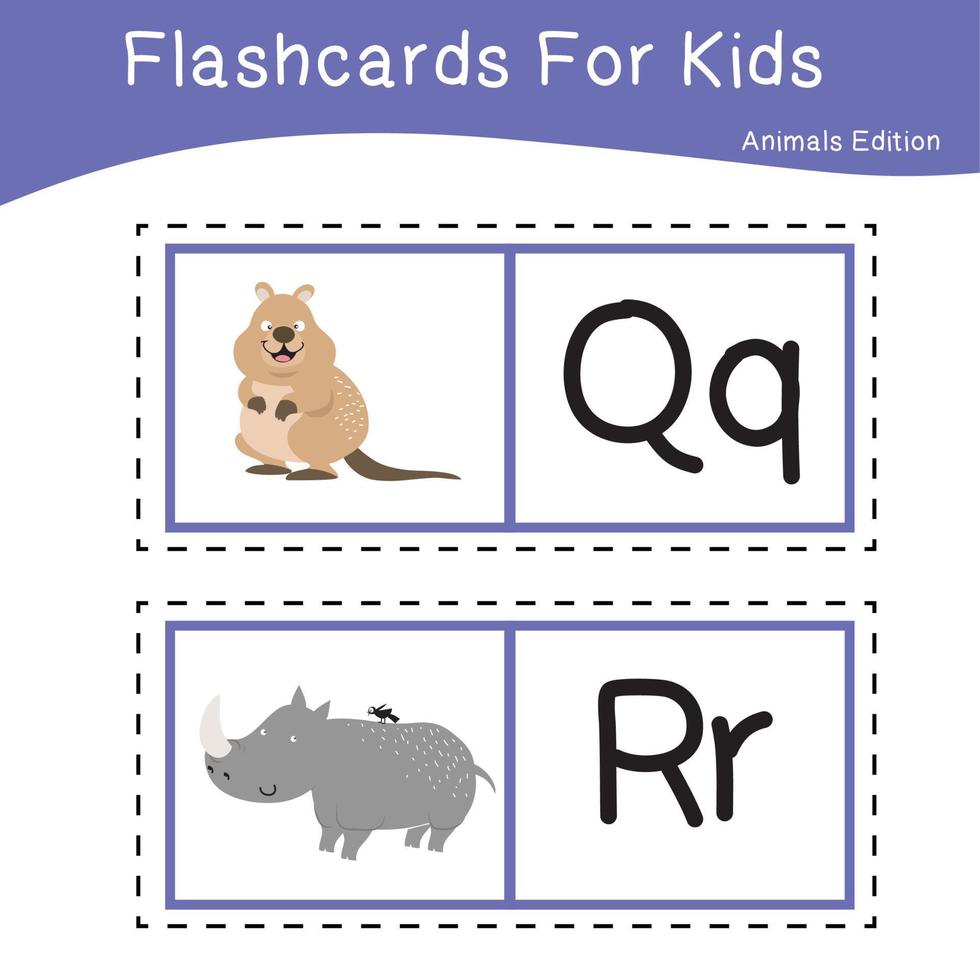 animal alphabet flashcard. éducatif imprimable flashcard. vecteur illustrations.