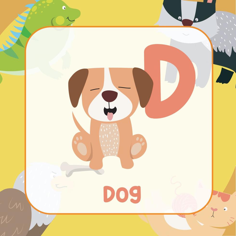 animal alphabet flashcard. éducatif imprimable flashcard. vecteur illustrations.