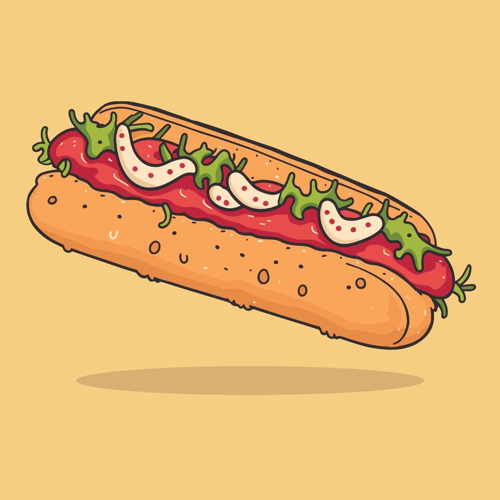 main tiré chaud chien, coloré vite nourriture vecteur illustration