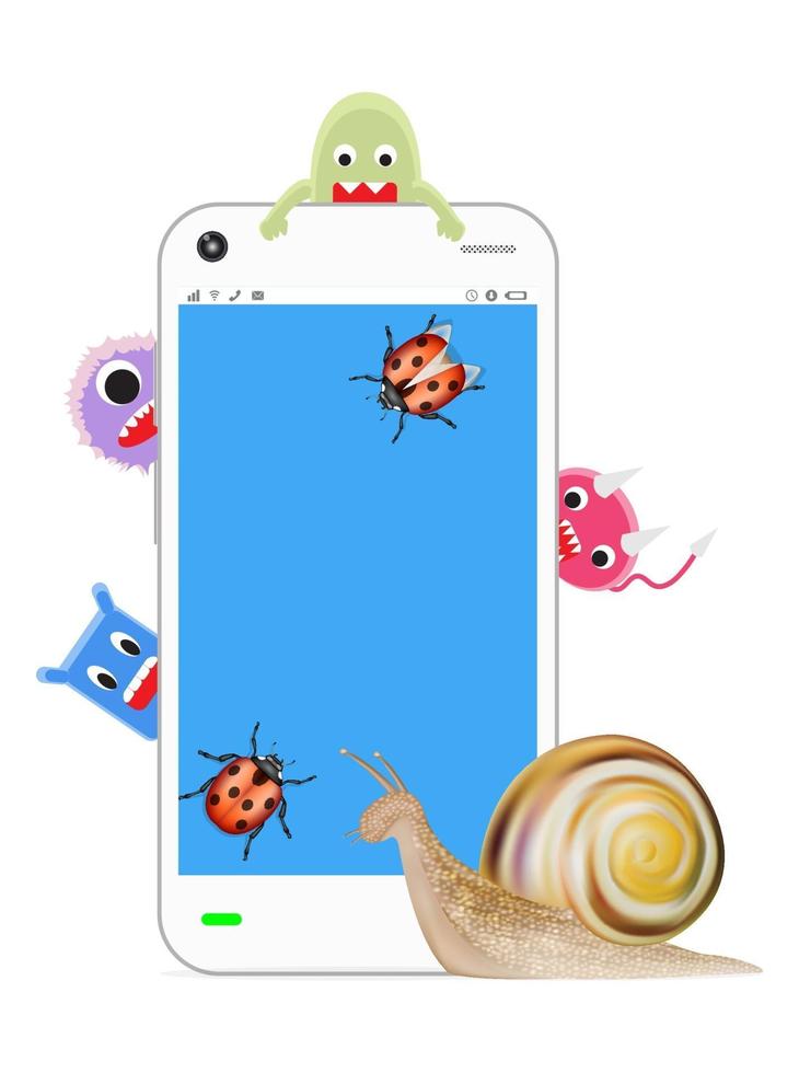 smartphone lent avec virus et bug vecteur