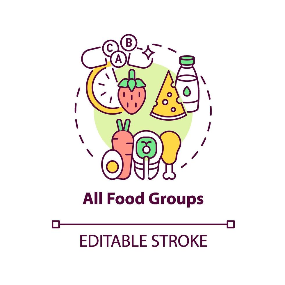 icône de concept de tous les groupes alimentaires vecteur