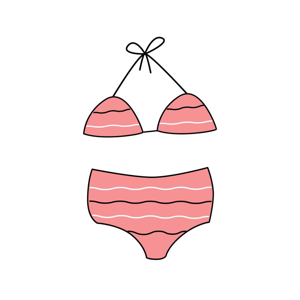 été plage maillot de bain. vecteur illustration de sous-vêtement. ligne dessin de soutien-gorge et caleçon avec haute taille. main tiré esquisser griffonnage style.