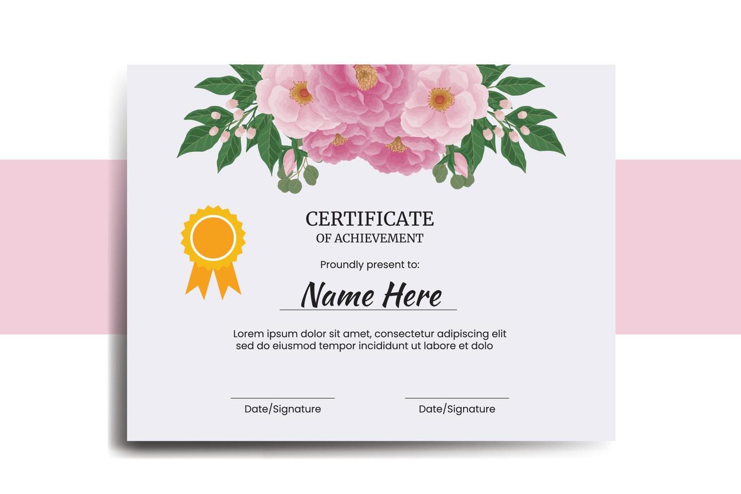 certificat modèle pivoine fleur aquarelle numérique main tiré vecteur