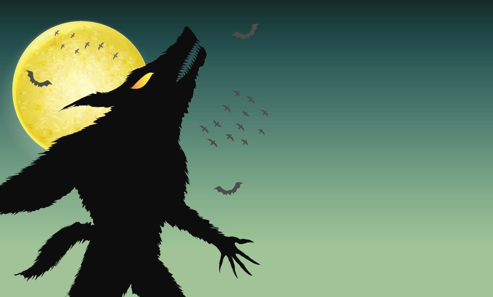 loup-garou hurlant sur fond vert nuit fantasmagorique vecteur