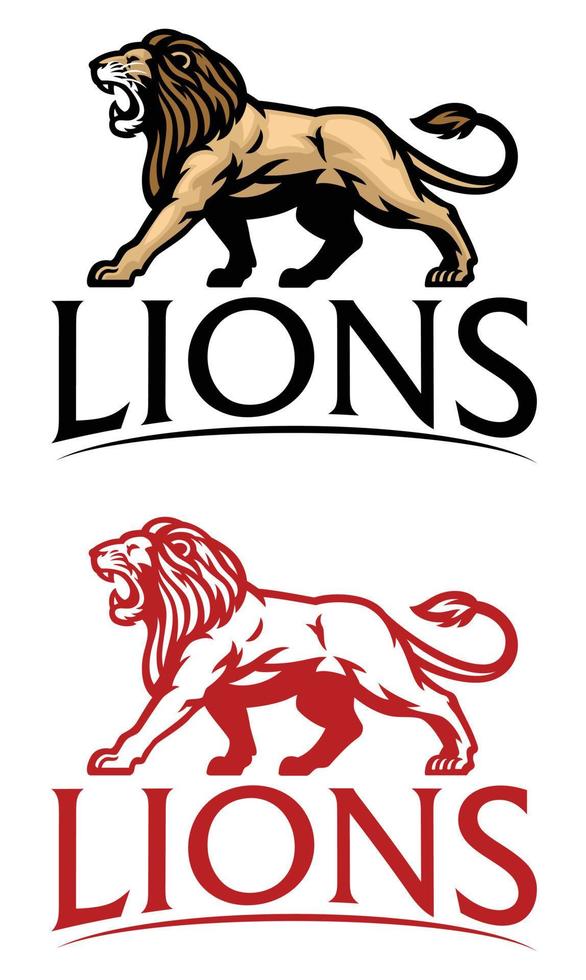 logo mascotte lion rugissant vecteur