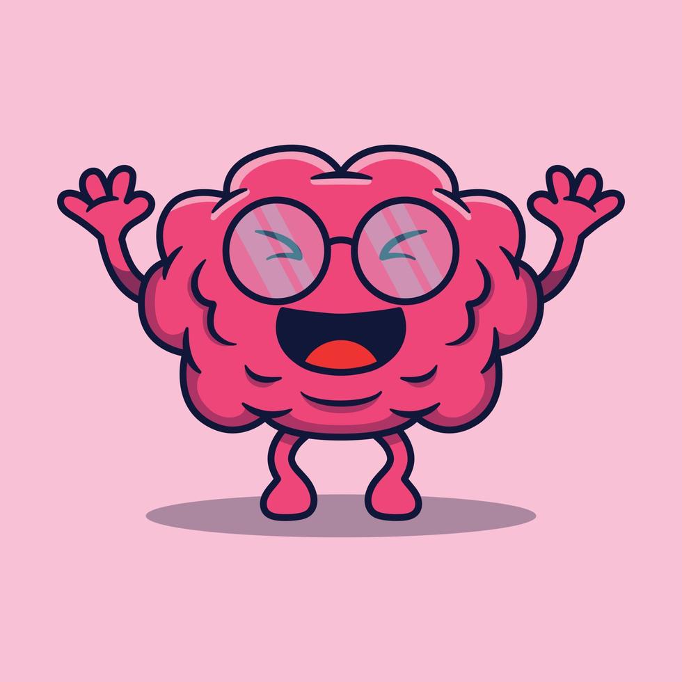 vecteur mignonne dessin animé personnage de intelligent Humain cerveau avec content des lunettes