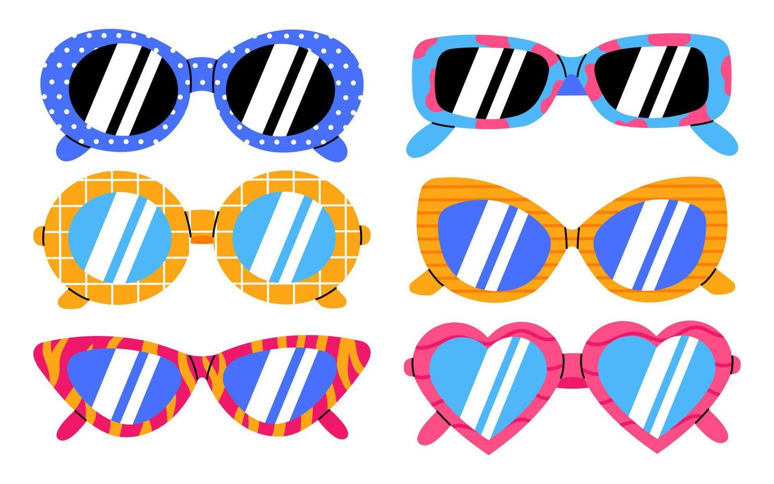collection de branché des lunettes de soleil différent forme isolé sur blanc Contexte. ensemble de à la mode accessoires pour protection de soleil. vecteur