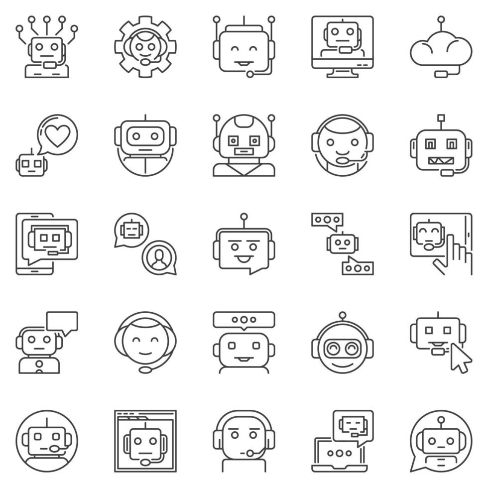 chatbot contour Icônes ensemble - bavarder bots en ligne bavarder conversation vecteur ligne symboles