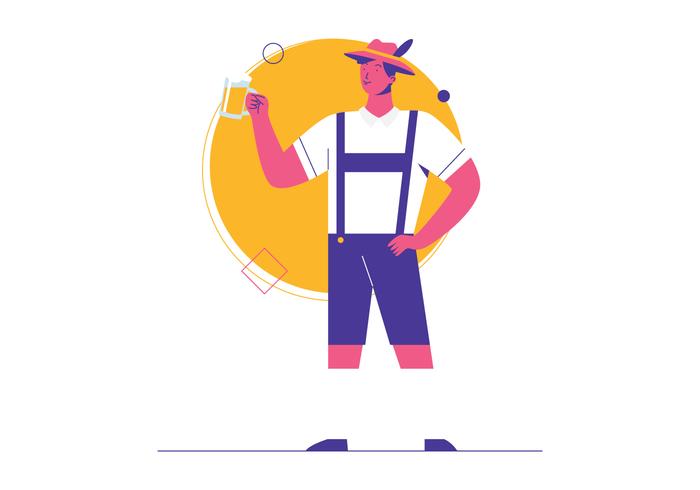 Homme, dans, lederhosen, tenue, bière, tasse vecteur