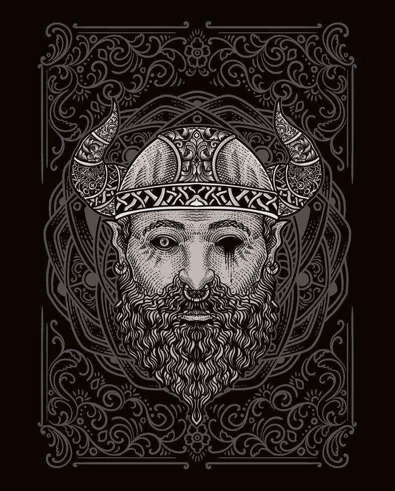 illustration de viking tête avec ancien gravure ornement dans retour parfait pour votre affaires et marchandise vecteur