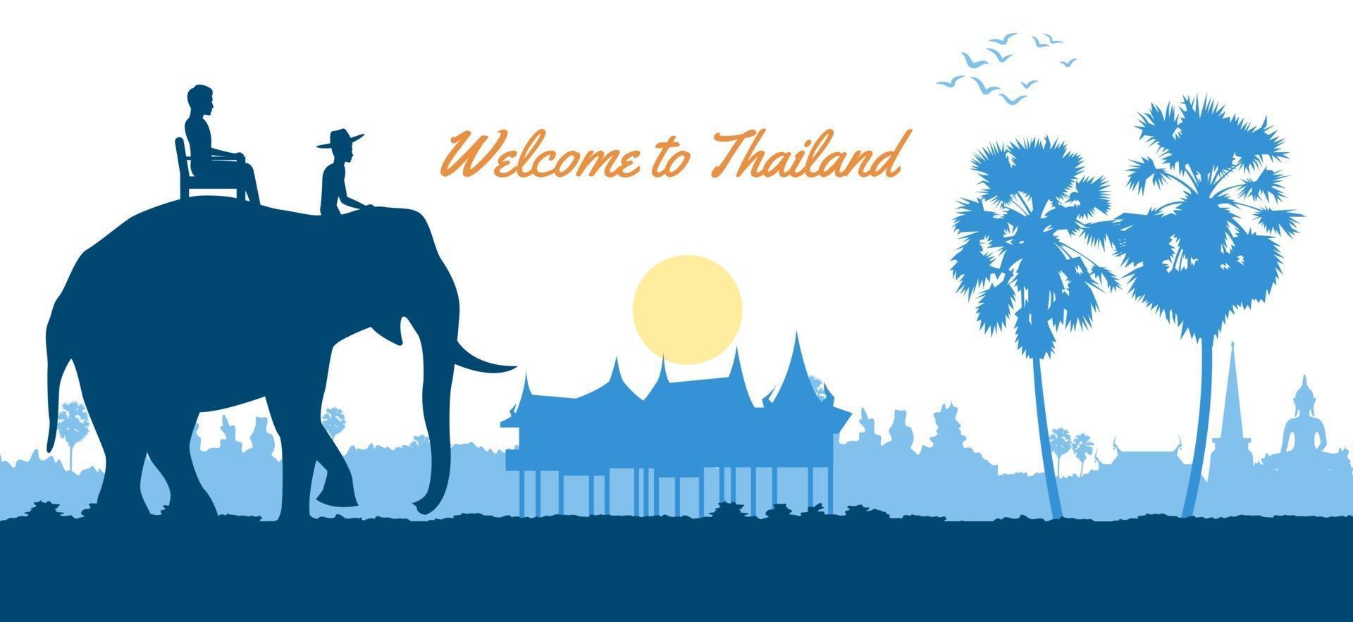 personnes sur l & # 39; éléphant pendant un voyage en Thaïlande vecteur