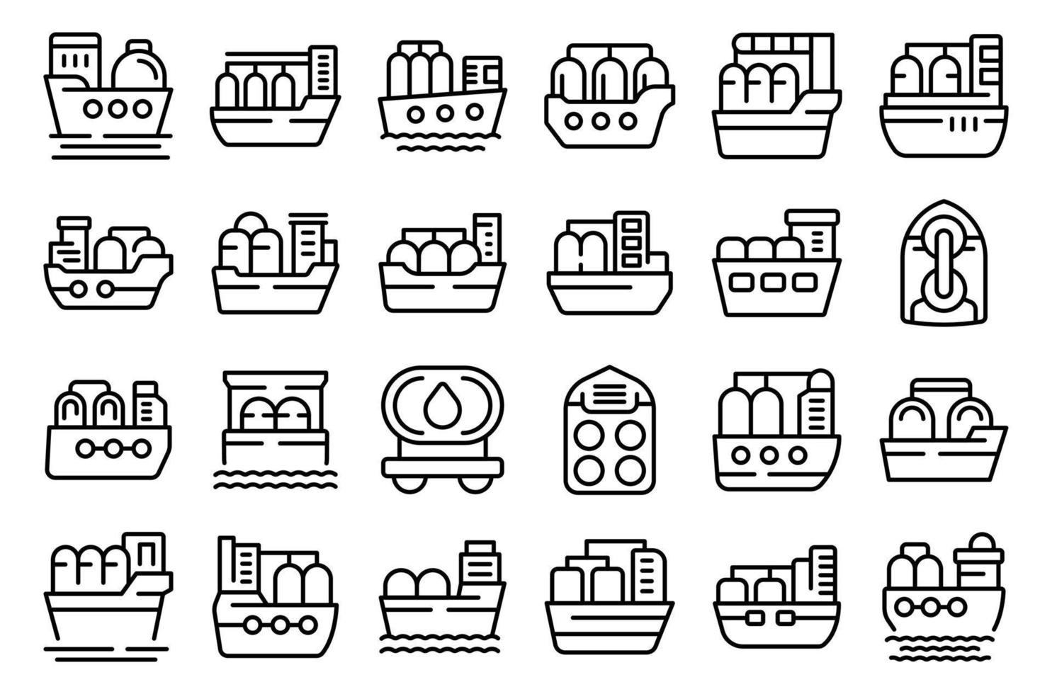 gaz transporteur navire Icônes ensemble contour vecteur. gaz énergie vecteur