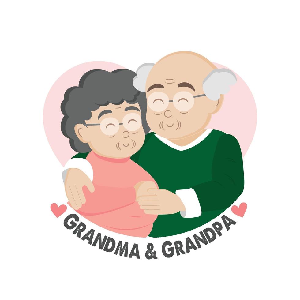 carte de voeux bonne fête des grands-parents. personnages de dessins animés de grand-mère et de grand-père. vecteur