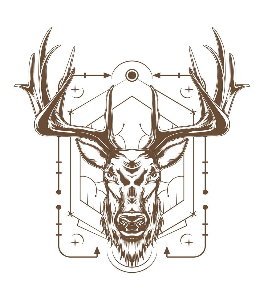 cerf tête vecteur illustration dans sérieux affronter. conception pour t chemise, logo, mascotte, mur décoration.