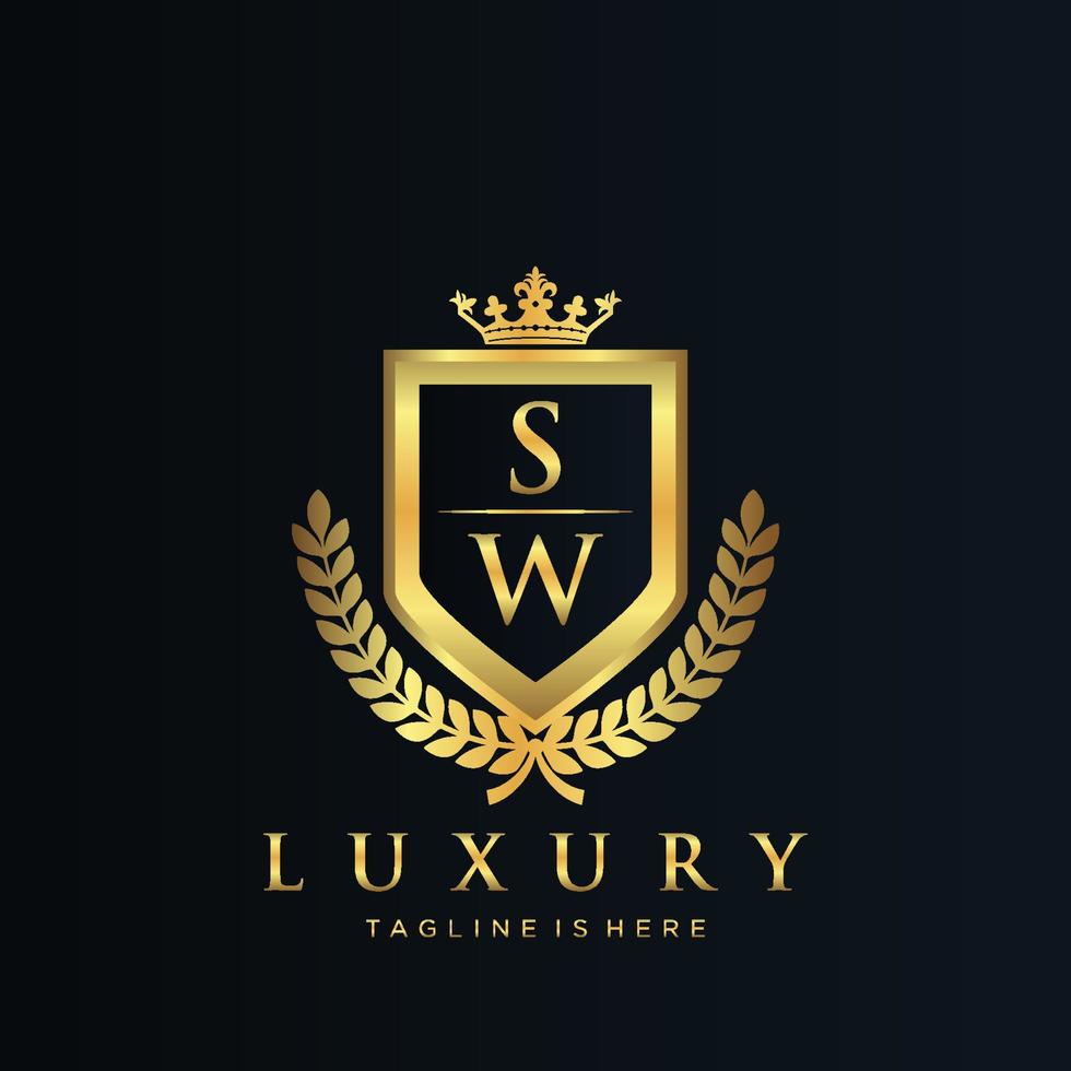 sw lettre initiale avec Royal luxe logo modèle vecteur