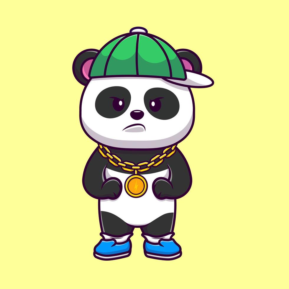 mignonne cool Panda portant Collier et chapeau dessin animé vecteur Icônes illustration. plat dessin animé concept. adapté pour tout Créatif projet.