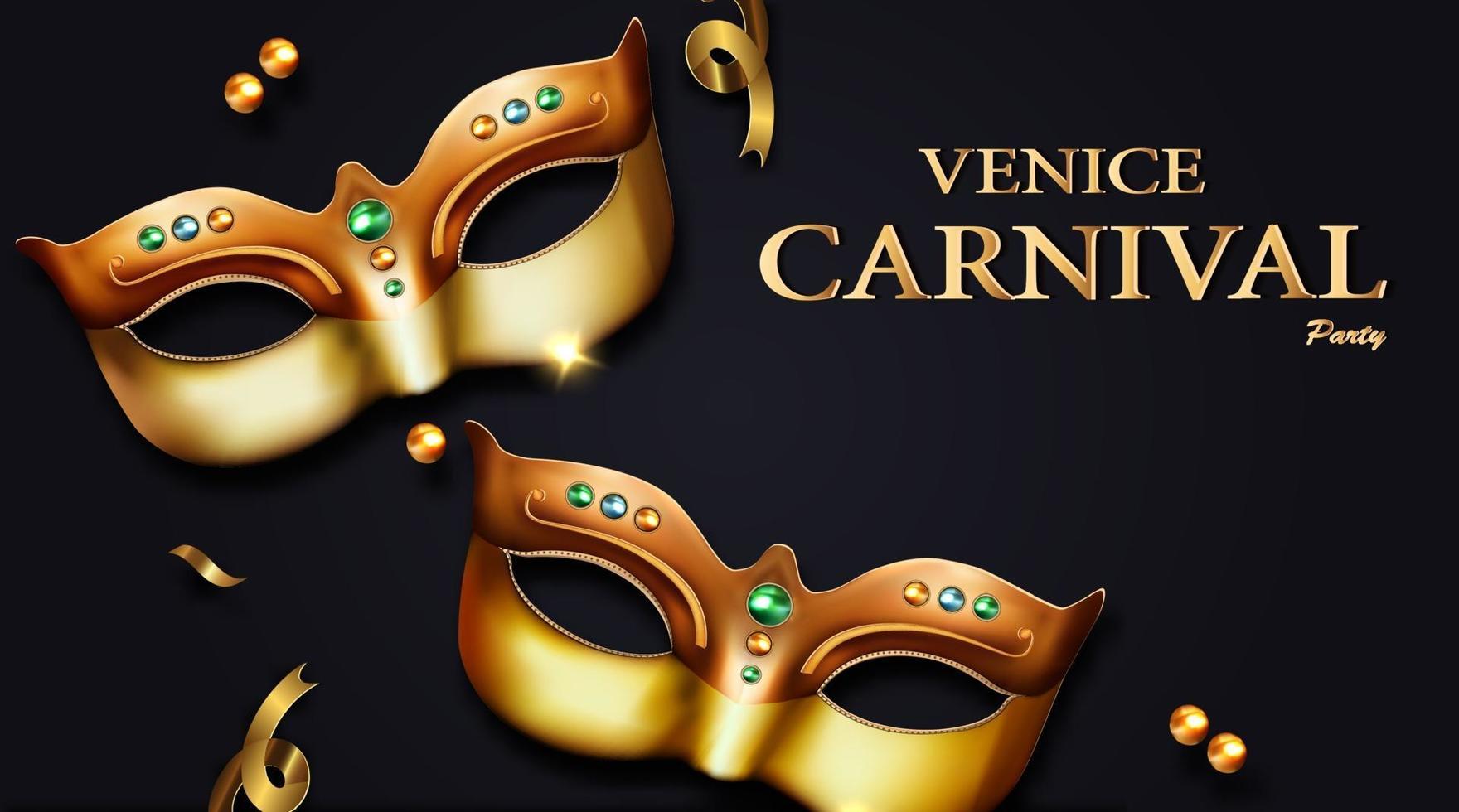 bannière de carnaval de Venise avec masque de luxe doré et banderoles vecteur