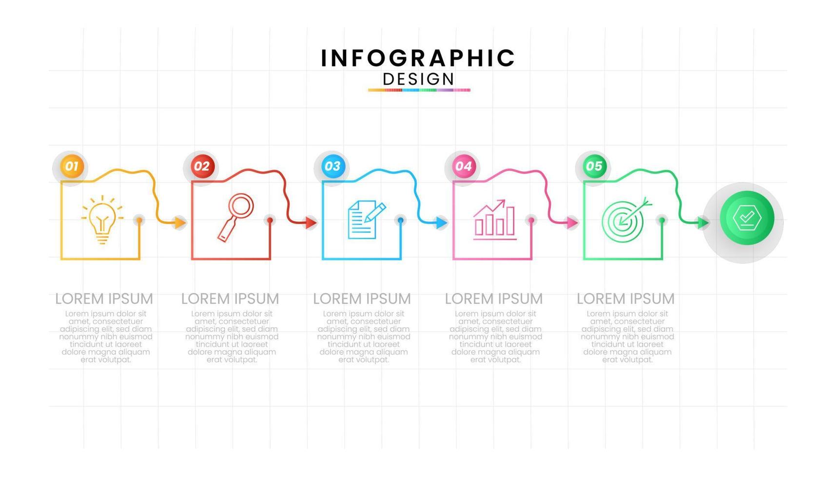 affaires Les données processus graphique concept. 5 pas moderne ligne processus diagramme infographie Icônes conçu pour moderne modèle Contexte. vecteur