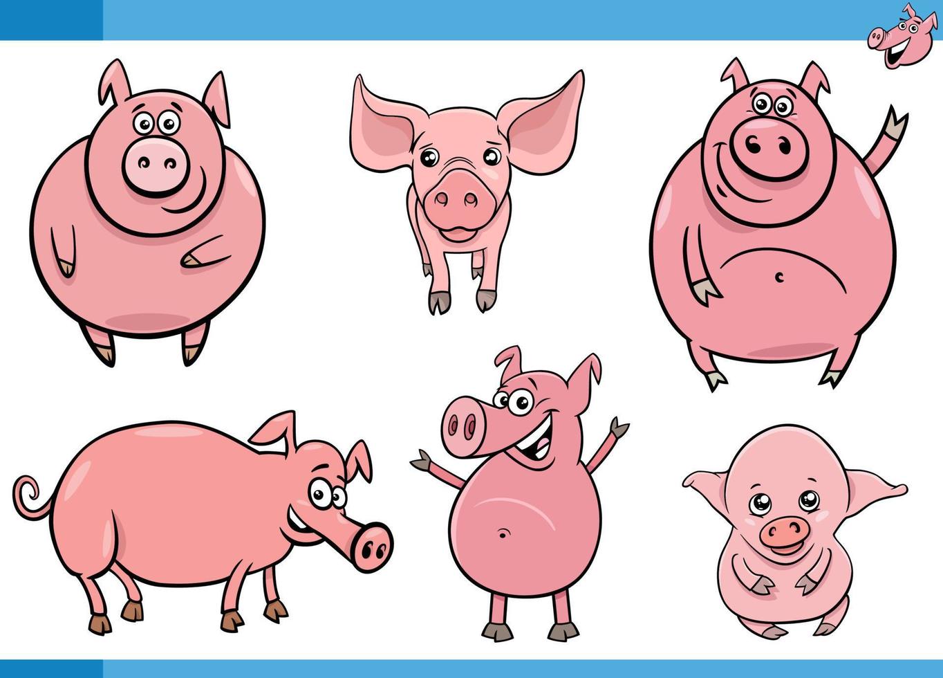 mignonne dessin animé les cochons ferme animal personnages ensemble vecteur