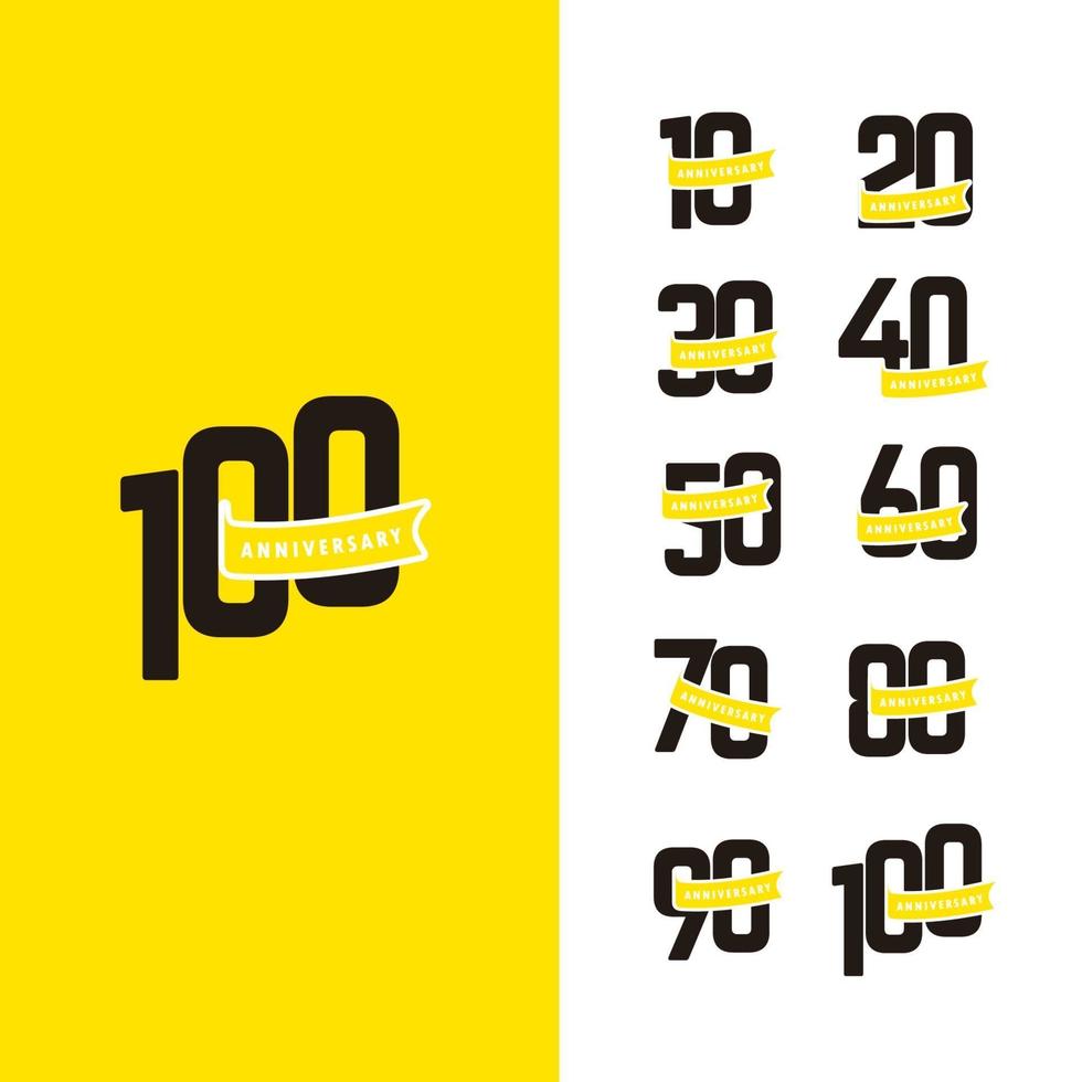 Numéro d'anniversaire de 100 ans avec illustration de conception de modèle de vecteur célébration ruban jaune