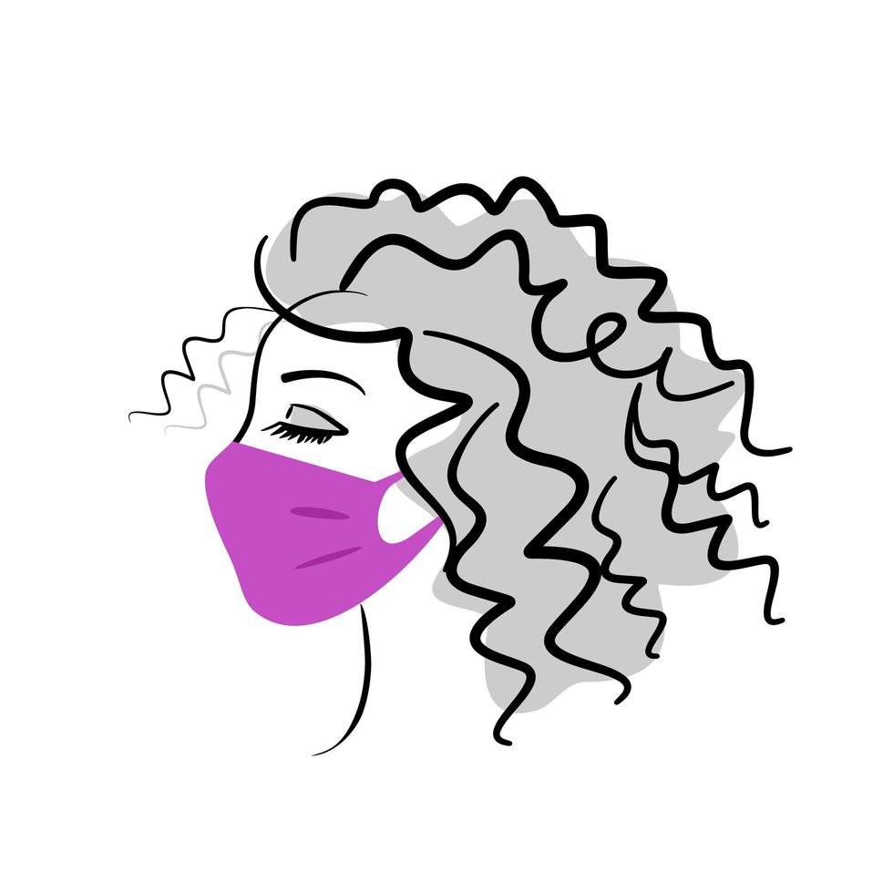 visage d'une belle fille dans un masque médical - logo vectoriel pour un salon de beauté. jeune femme dans un masque de protection de profil. médecine, cosmétologie.