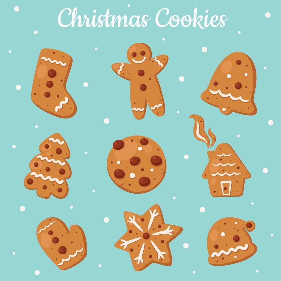 collection de biscuits de Noël. cookies au gingembre. pain d'épice. illustration vectorielle. vecteur