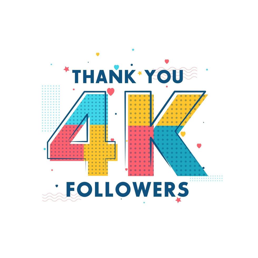 Merci célébration des adeptes de 4k, carte de voeux pour 4000 abonnés sociaux. vecteur