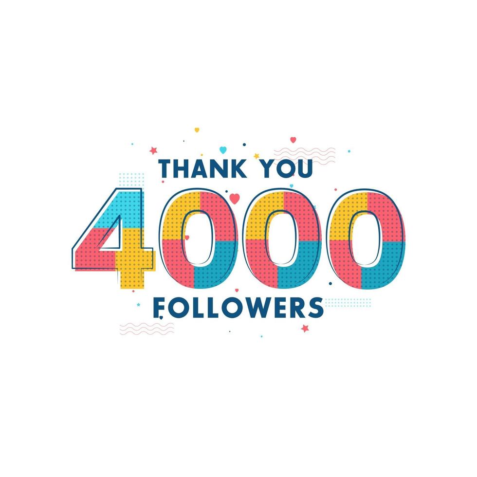 merci célébration de 4000 adeptes, carte de voeux pour 4k abonnés sociaux. vecteur