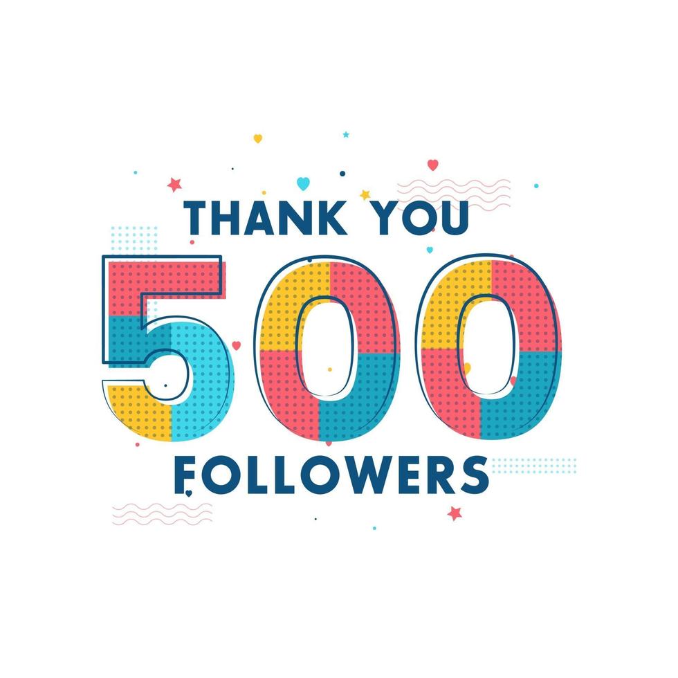 merci célébration de 500 followers, carte de voeux pour les réseaux sociaux. vecteur