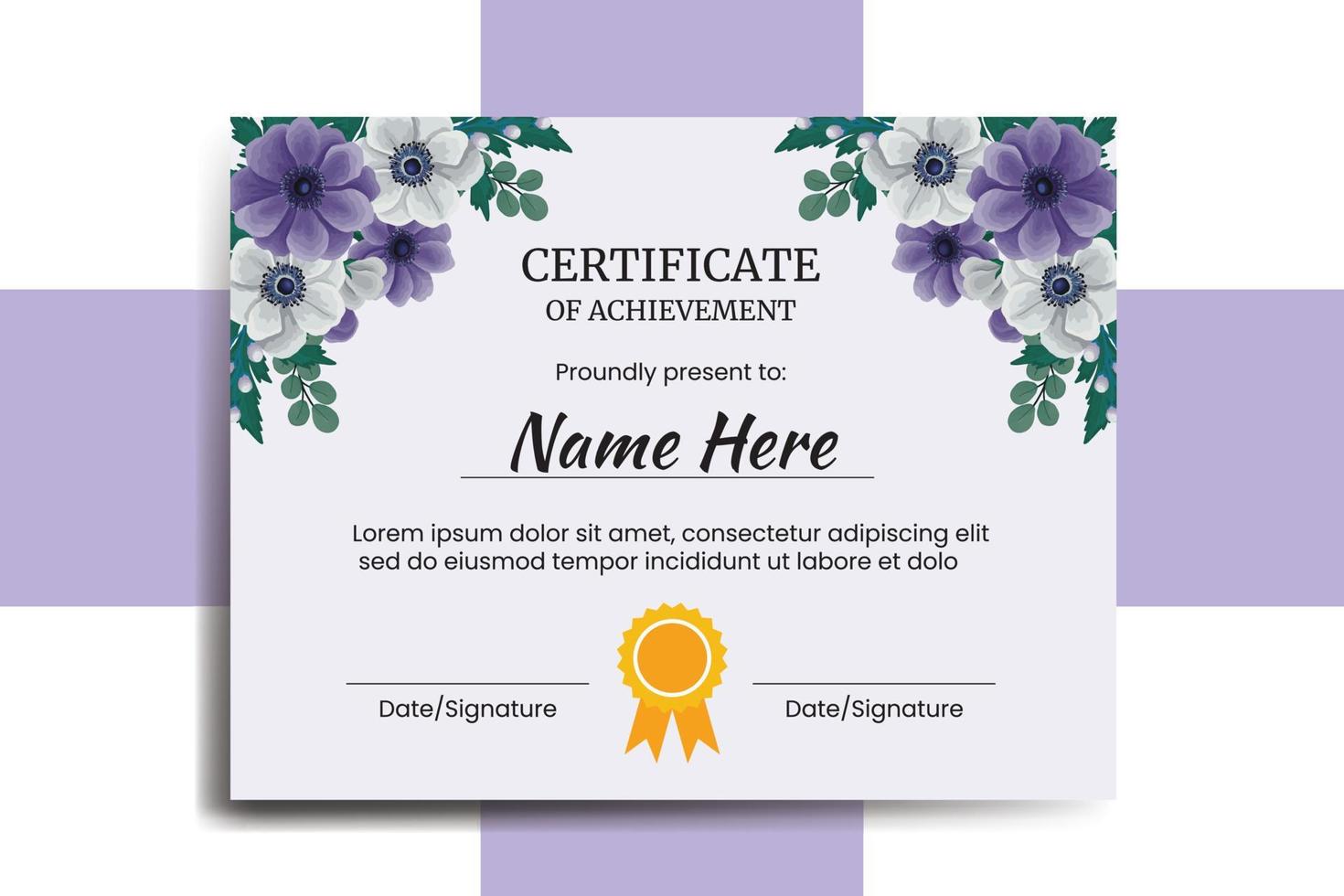 certificat modèle anémone fleur aquarelle numérique main tiré vecteur