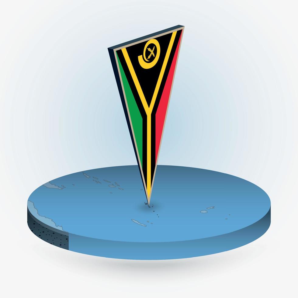 Vanuatu carte dans rond isométrique style avec triangulaire 3d drapeau de Vanuatu vecteur