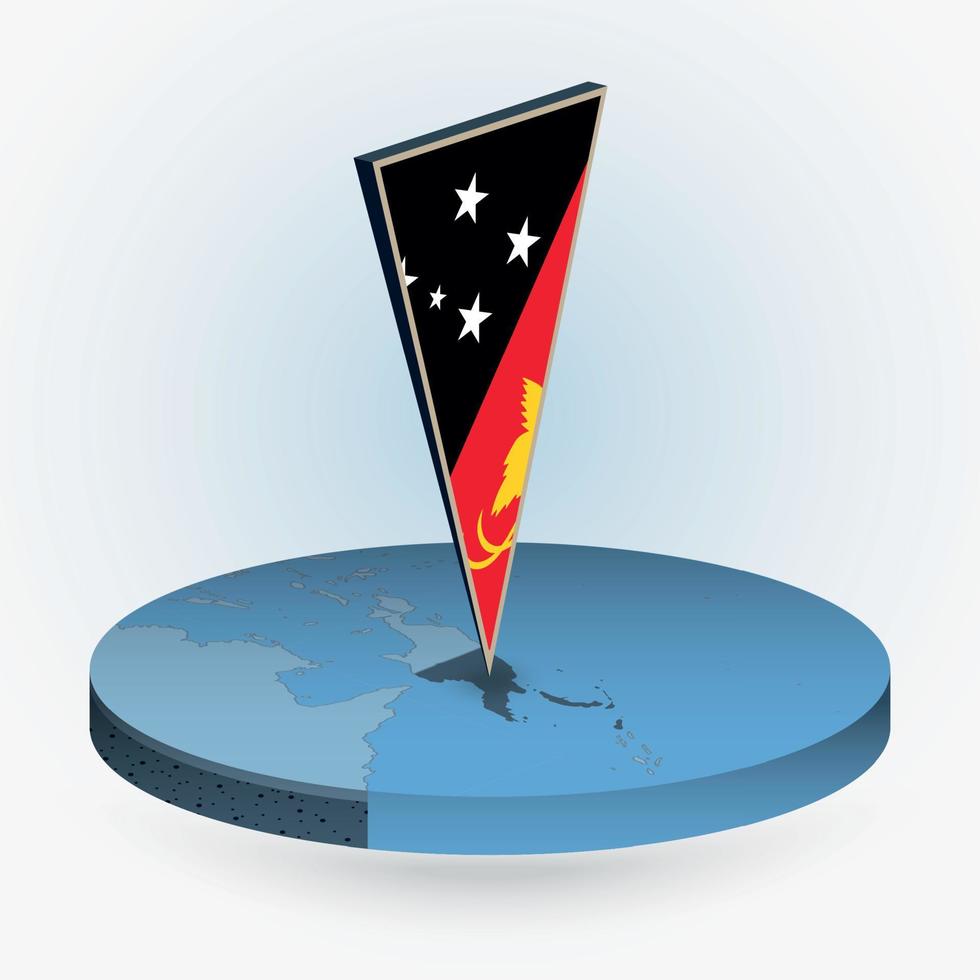 papouasie Nouveau Guinée carte dans rond isométrique style avec triangulaire 3d drapeau de papouasie Nouveau Guinée vecteur