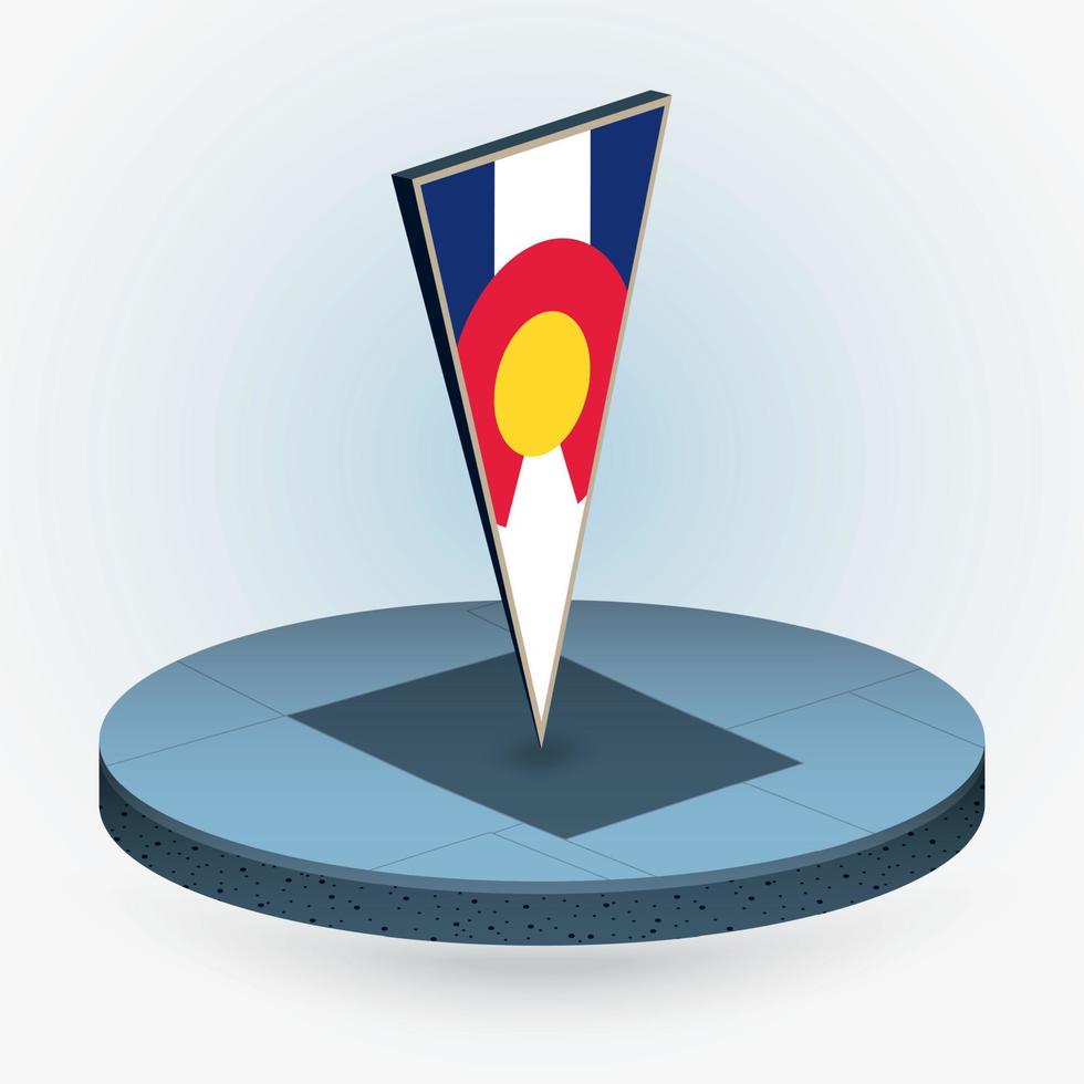Colorado carte dans rond isométrique style avec triangulaire 3d drapeau de nous Etat Colorado vecteur