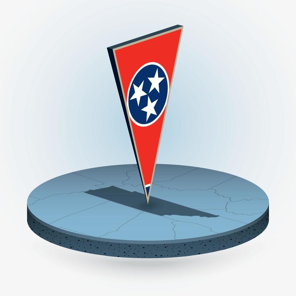 Tennessee carte dans rond isométrique style avec triangulaire 3d drapeau de nous Etat Tennessee vecteur