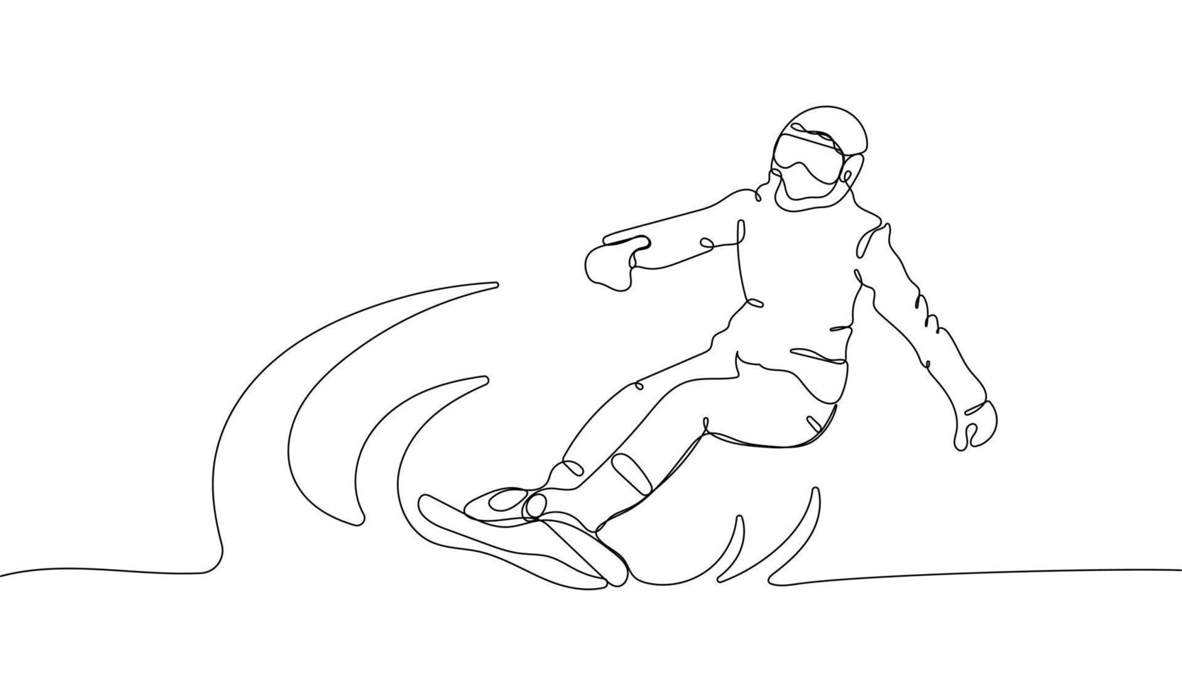 continu un ligne dessin de snowboard athlète vecteur