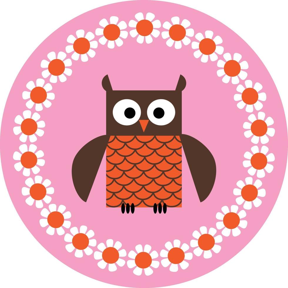 graphique vectoriel mignon hibou sur cercle rose avec bordure fleurie