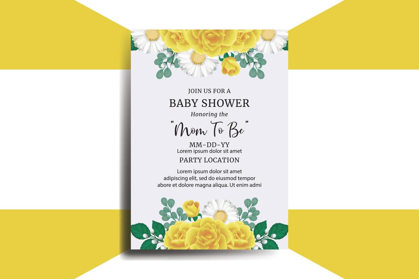 bébé douche salutation carte Jaune Rose fleur conception modèle vecteur