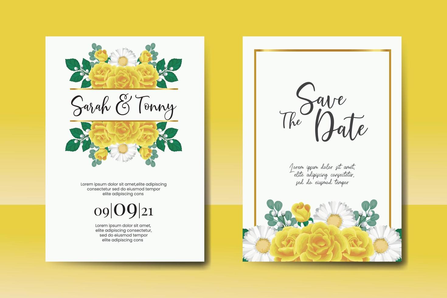 mariage invitation Cadre ensemble, floral aquarelle numérique main tiré Jaune Rose fleur conception invitation carte modèle vecteur