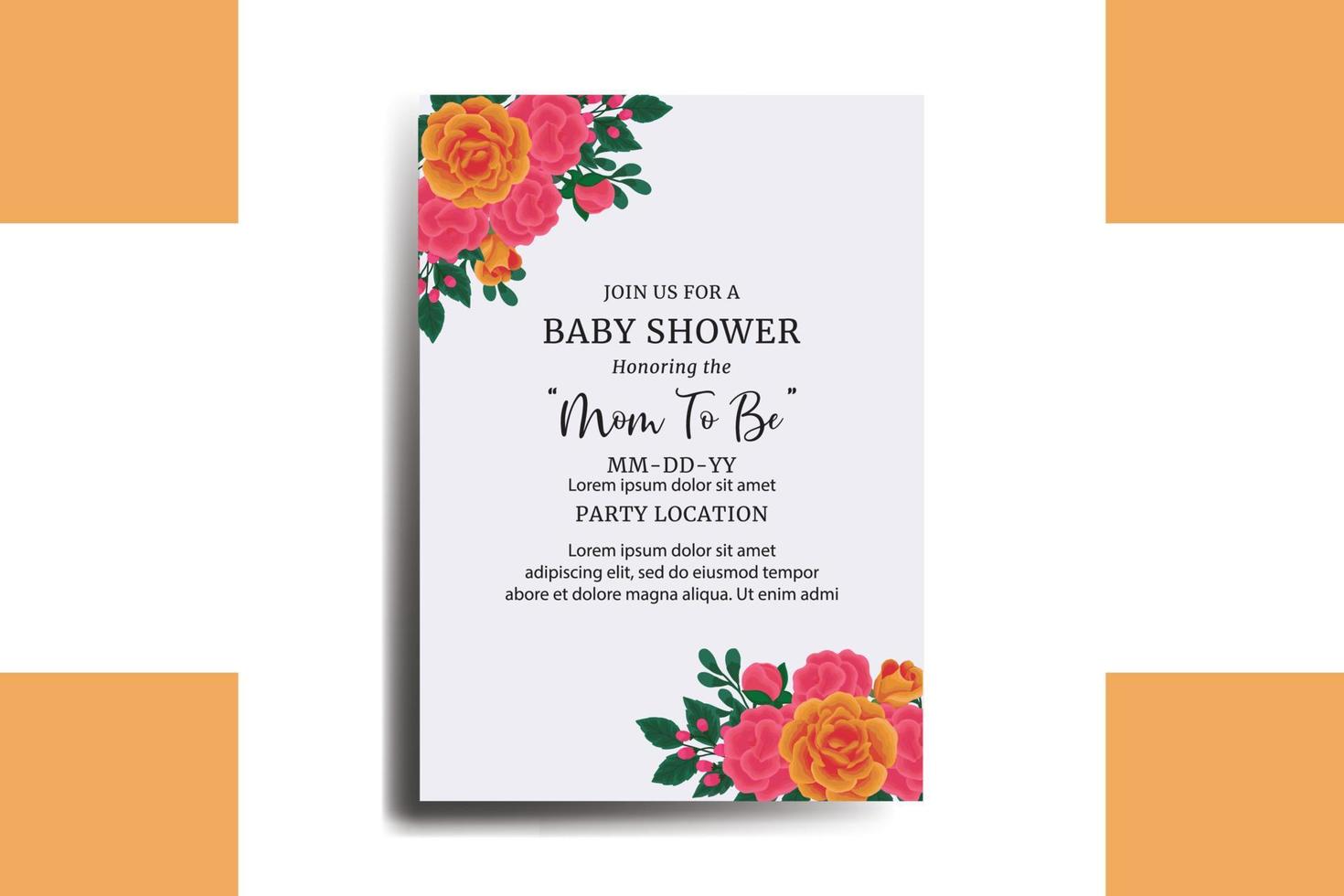 bébé douche salutation carte Orange Rose fleur conception modèle vecteur
